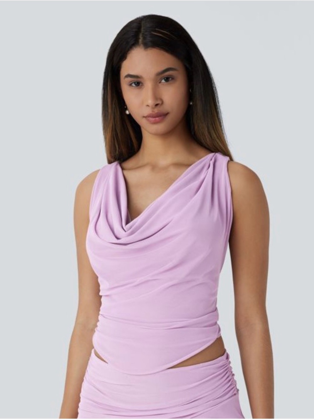 HALARA Lilac Draped Cowl Neck Tank Top